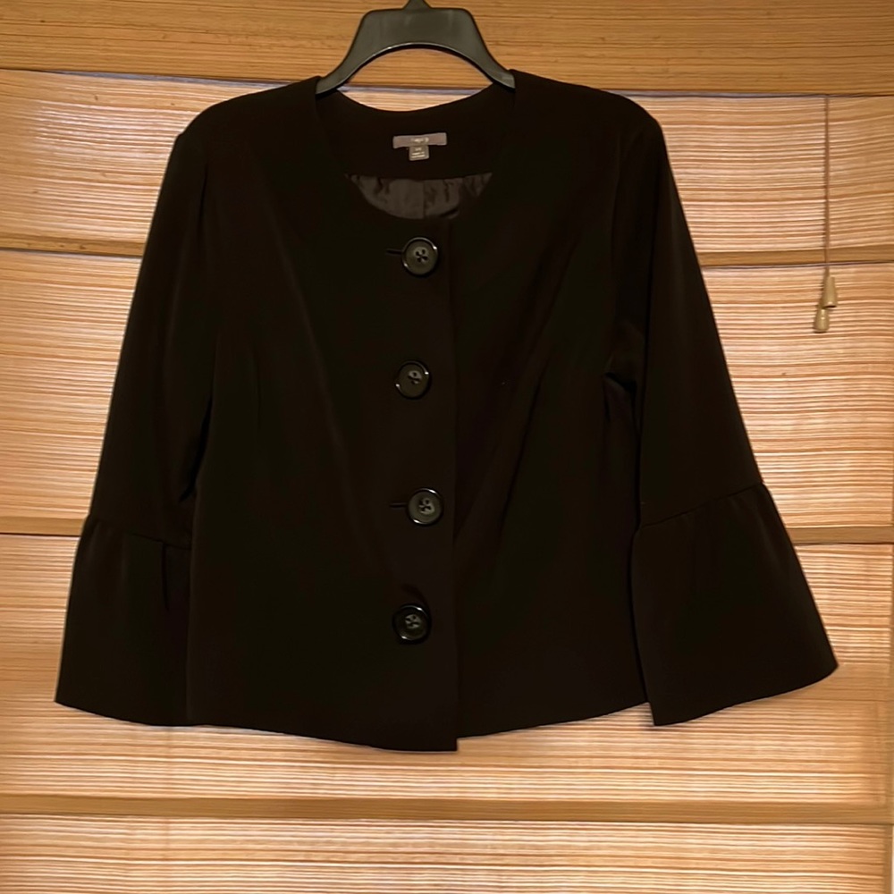 Apt. 9 Womens Black Collarless Bell Sleeve Button Front Blazer Jacket Size 14